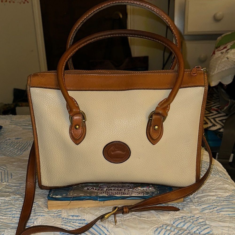 Dooney & Bourke Cream and Brown Satchel Vintage convertible Handbag (JJ)